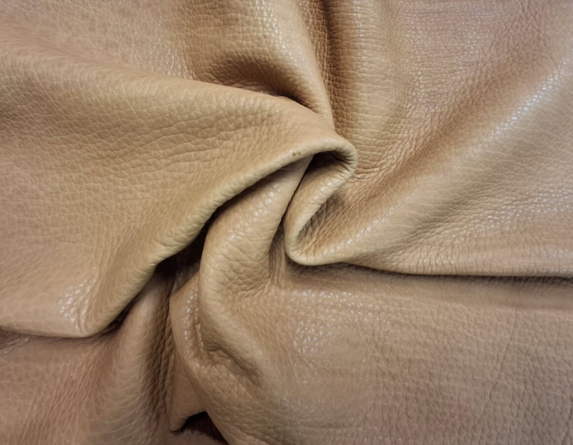 Bison leather showing dense grain and thickness