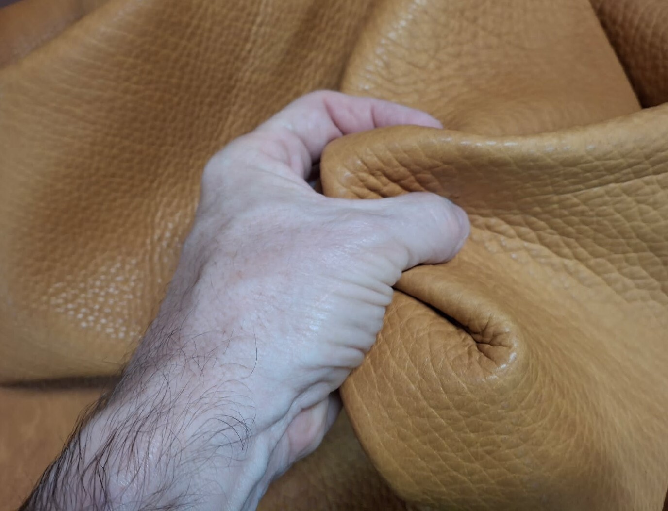 Bison leather showing rugged grain texture